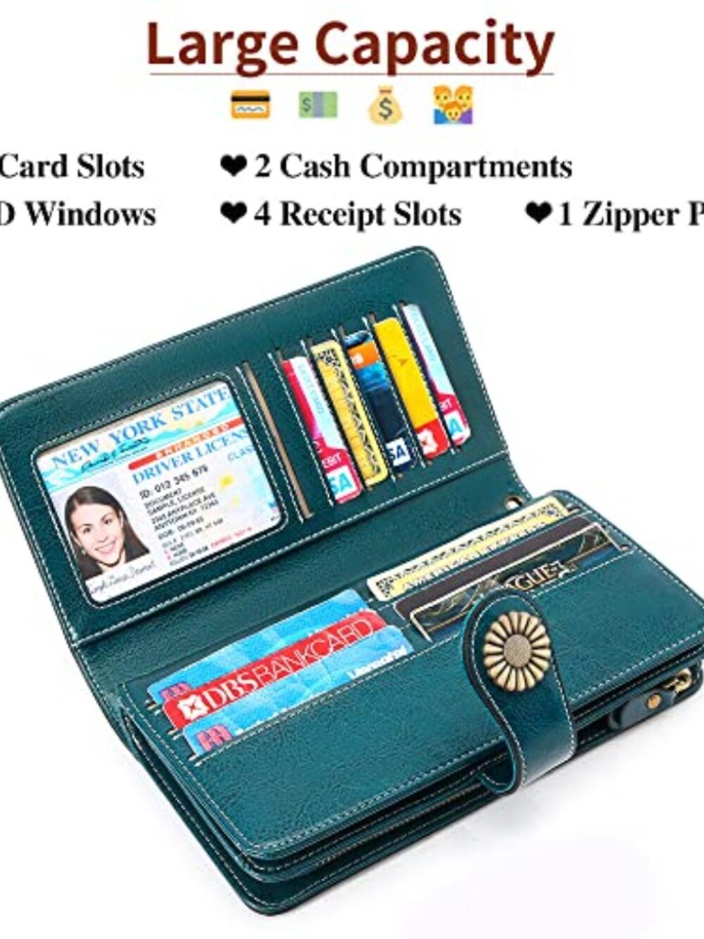 BRAND NEW Women Leather Wallet RFID Blocking Wristlet with RFID Blocking - Picture 2 of 6